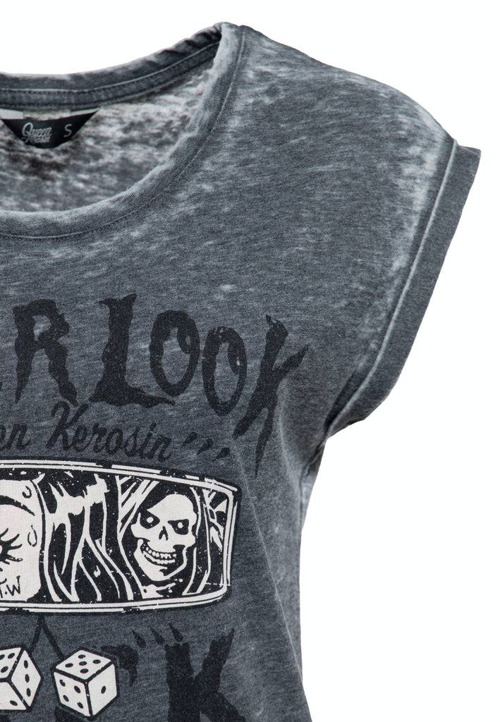 Queen Kerosin T-Shirt Enzyme Wash «Never Look Back» Online Shopping