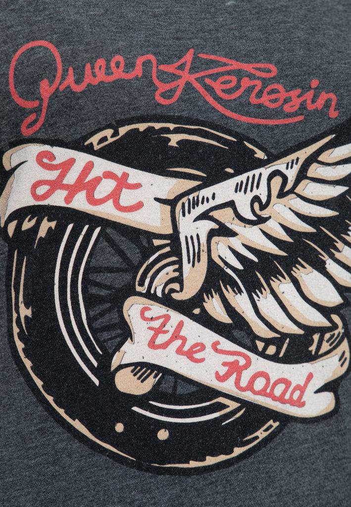 Queen Kerosin T-Shirt Enzyme Wash «Hit The Road Wheel» Exklusivangebot