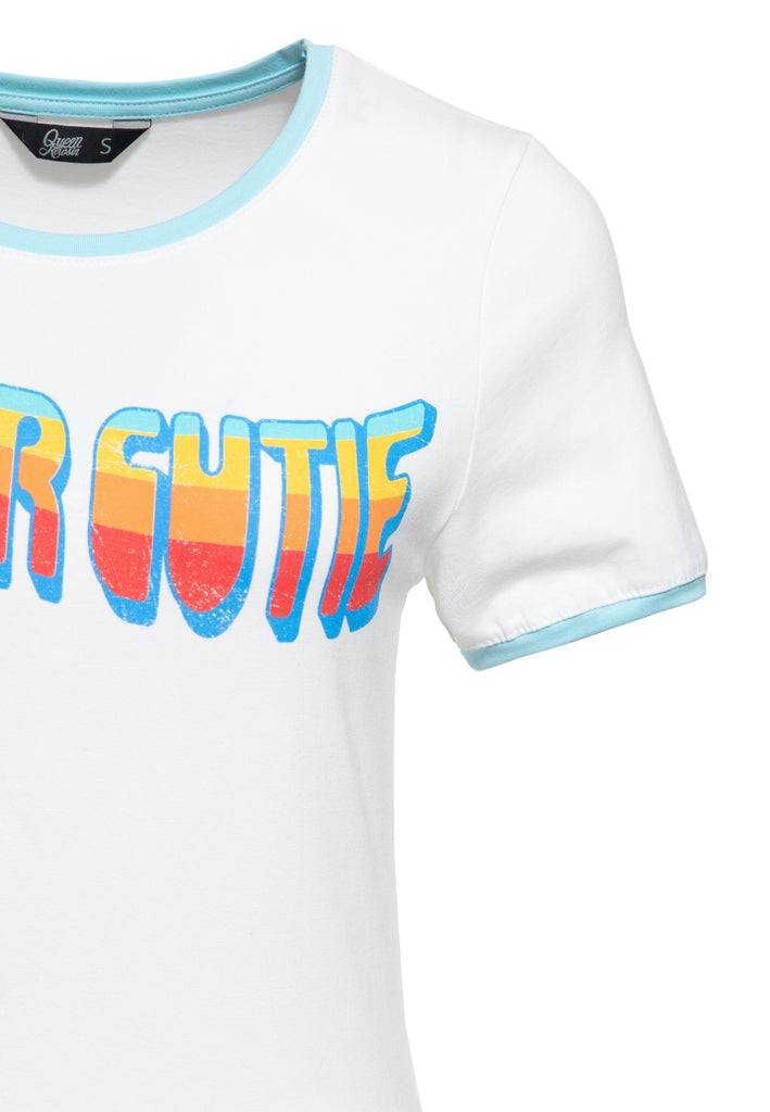 Queen Kerosin Vintage Ringer T-Shirt «Super Cutie» Saisonschlussverkauf