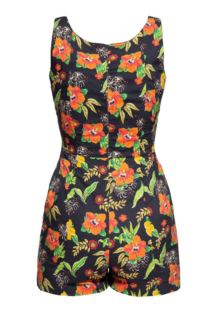 Queen Kerosin Jumpsuit «Hibiskus Black» Räumungsverkauf