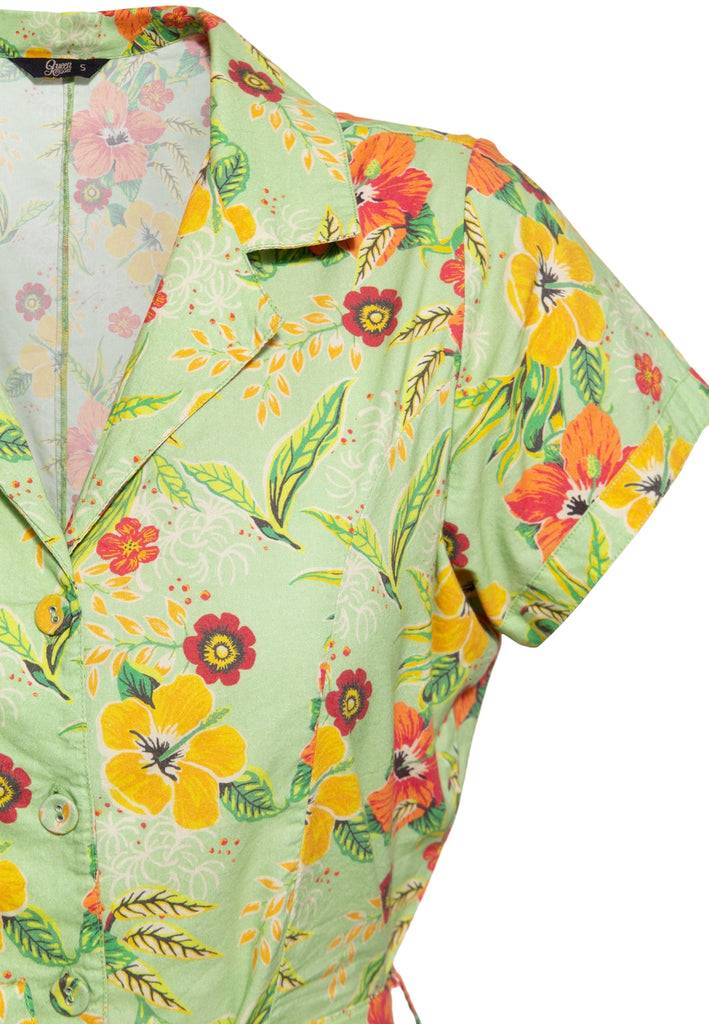 Queen Kerosin Blusen Jumpsuit «Hibiscus Mint» Kauf eins, bekomm eins gratis
