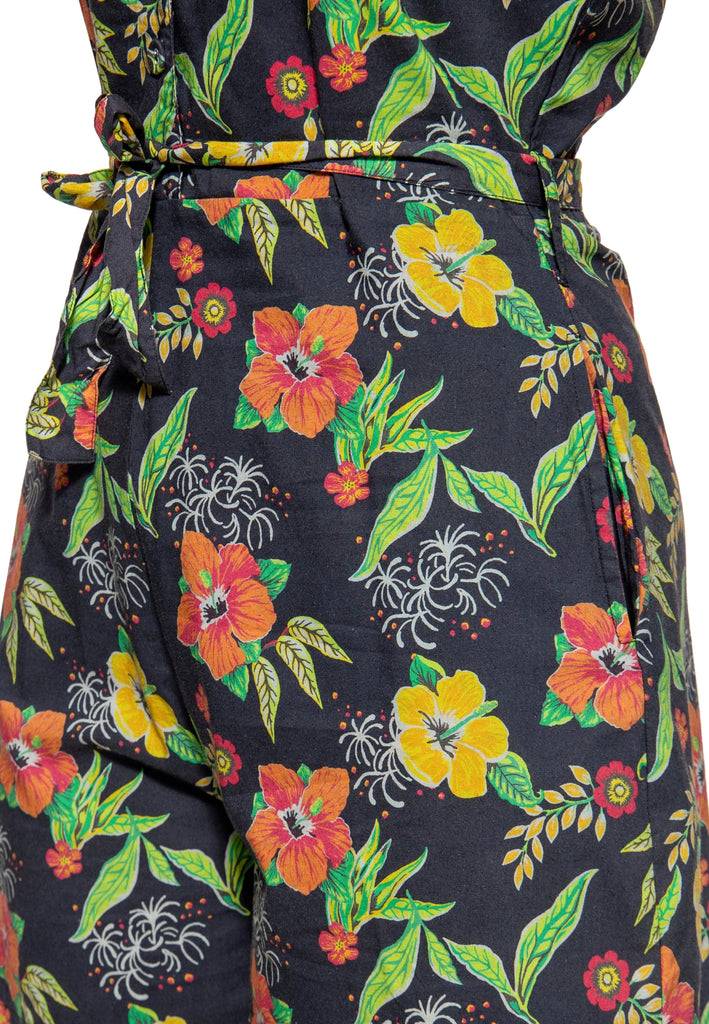 Queen Kerosin Blusen Jumpsuit «Hibiscus Black» Tägliche Deals