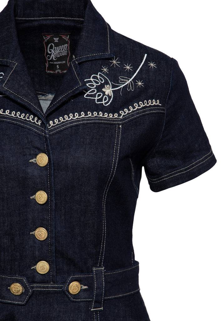Queen Kerosin Western Swing Kleid mit Stickerei Neueste Stile