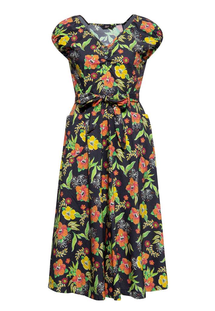 Queen Kerosin Swing Kleid «Hibiskus Black» Bis zu 65% Rabatt