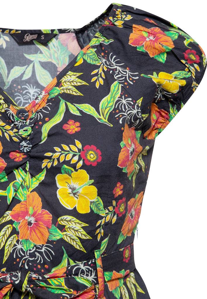 Queen Kerosin Swing Kleid «Hibiskus Black» Bis zu 65% Rabatt
