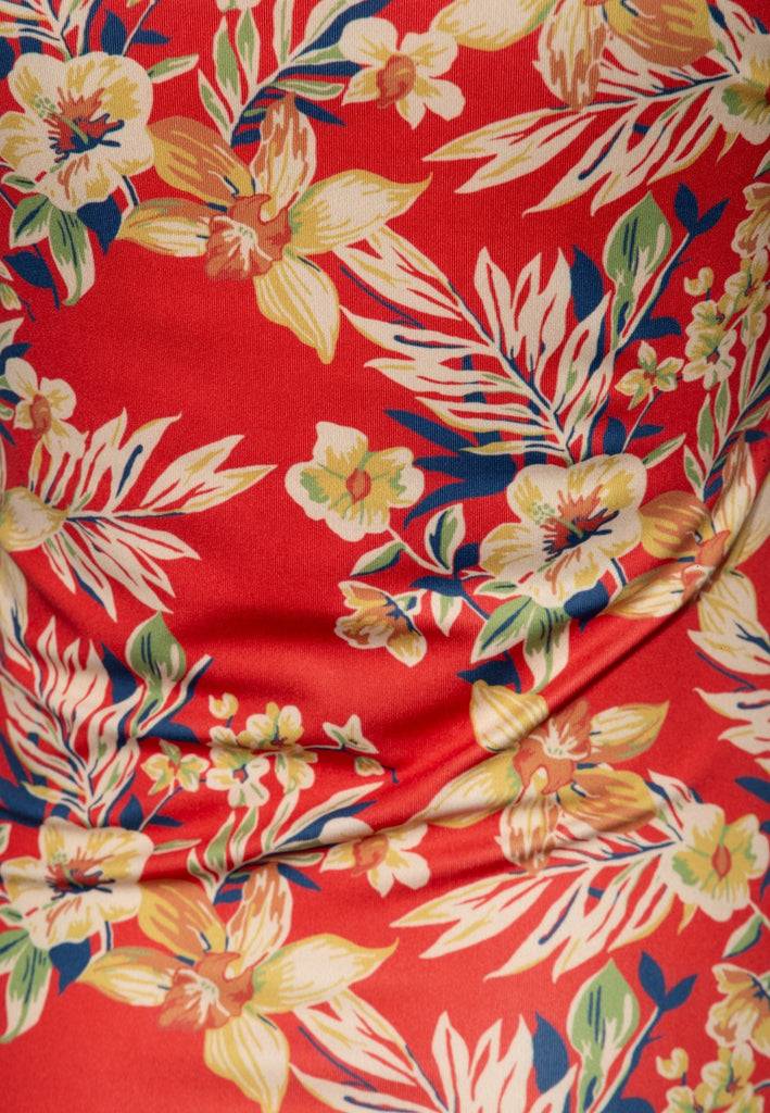 Queen Kerosin Trägertop mit tropischem All-Over-Print «Hawaii Red» Fabrikladen