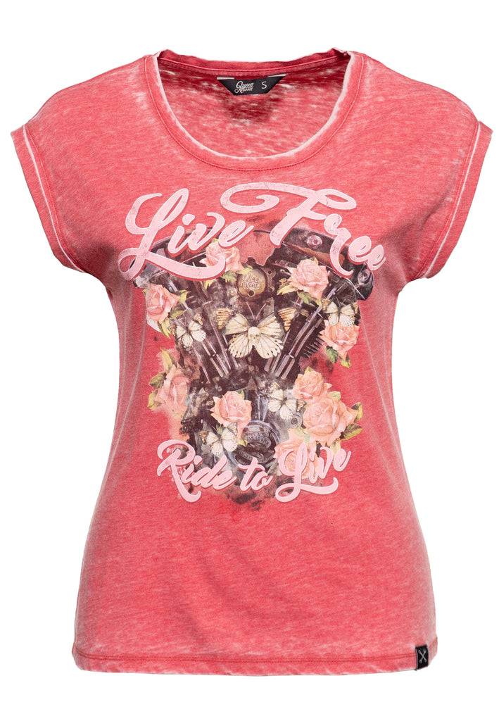 Queen Kerosin Roll-Up Sleeve T-Shirt «Ride to Live» Im Verkauf
