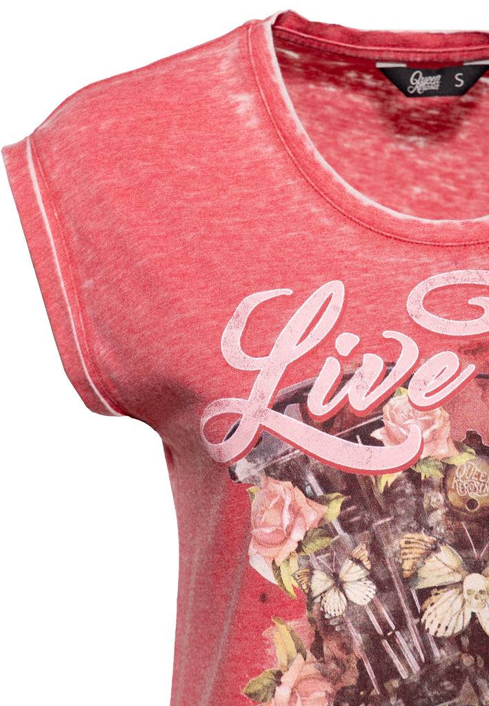 Queen Kerosin Roll-Up Sleeve T-Shirt «Ride to Live» Im Verkauf