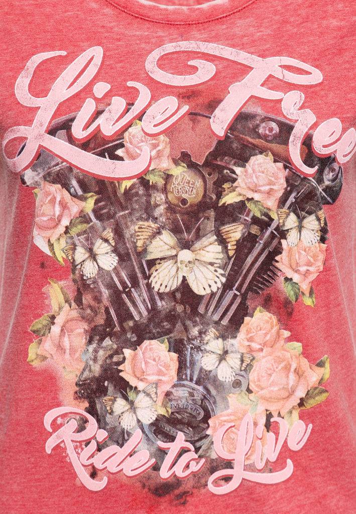 Queen Kerosin Roll-Up Sleeve T-Shirt «Ride to Live» Im Verkauf
