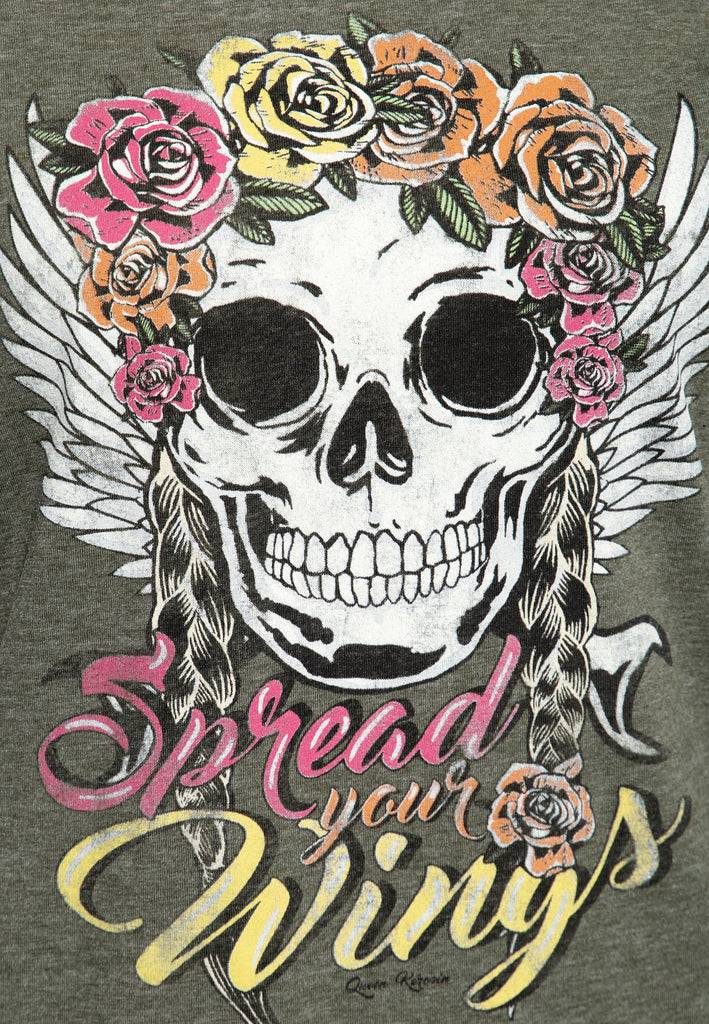 Queen Kerosin Roll-Up Sleeve T-Shirt «Spread Your Wings» Rabatte dieses Monats
