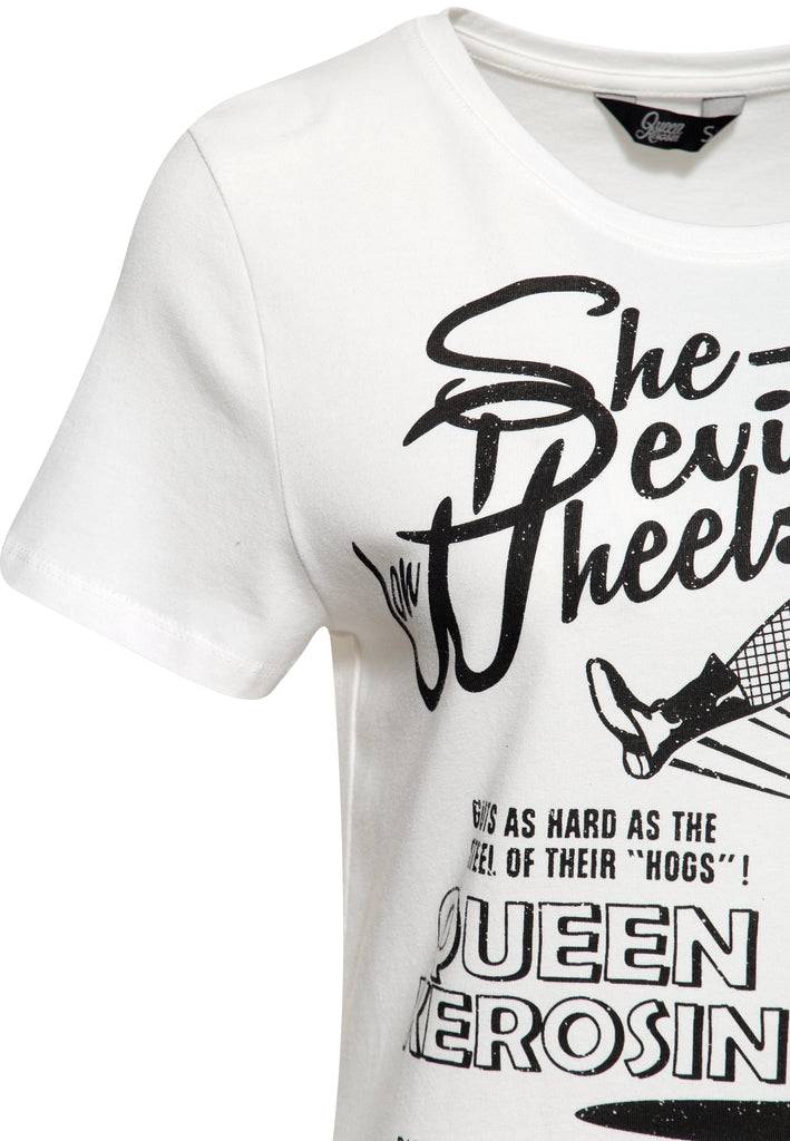 Queen Kerosin Print T-Shirt «She devils on wheels» Verkauf