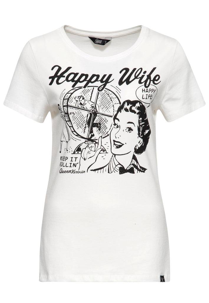 Queen Kerosin Print T-Shirt «Happy Wife» Angebote