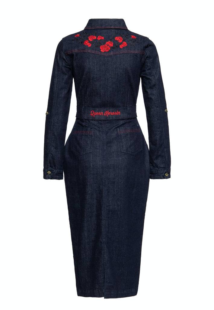 Queen Kerosin Western Pencil Kleid «Roses» Muttertagsangebot
