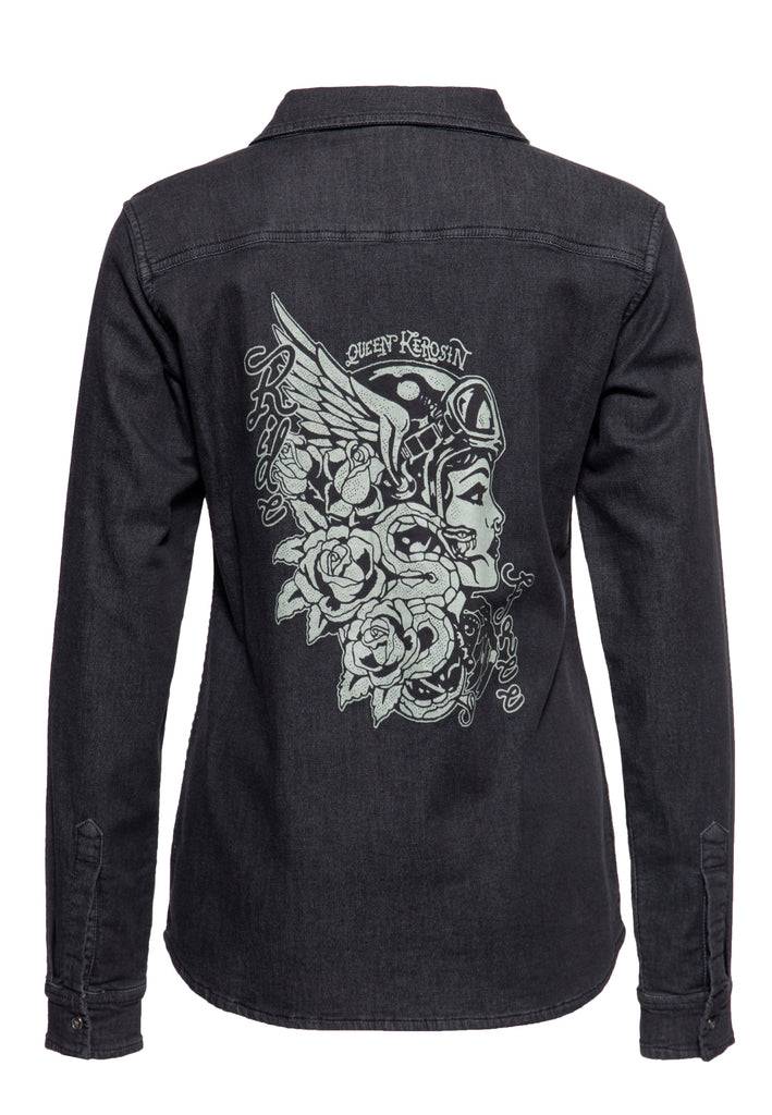 Queen Kerosin Washed Joggdenim Shirt «Snake Girl» Heißer Verkauf