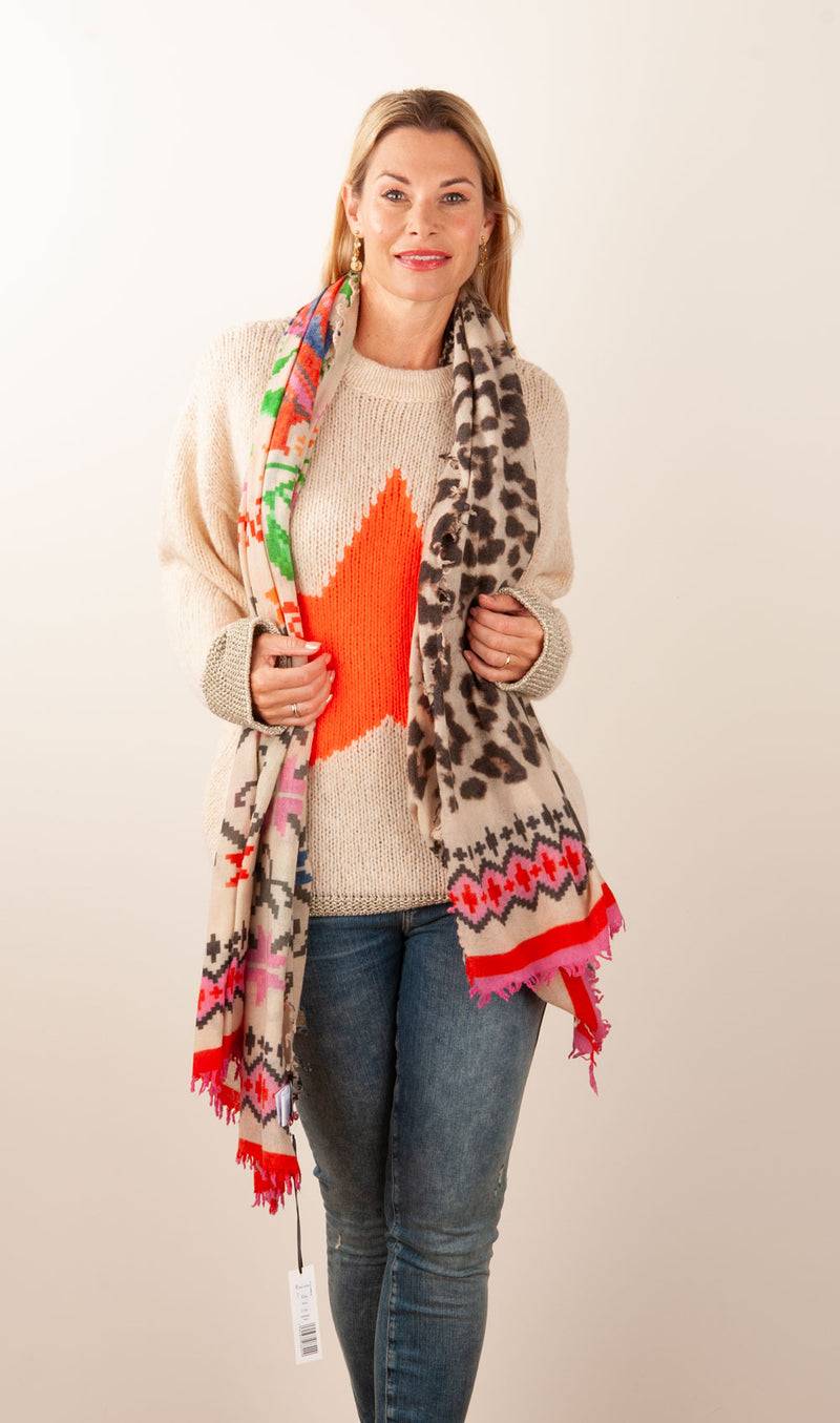 Grace Schal „Leo | Pixel“ Beige | Multicolor Super Sparpreis
