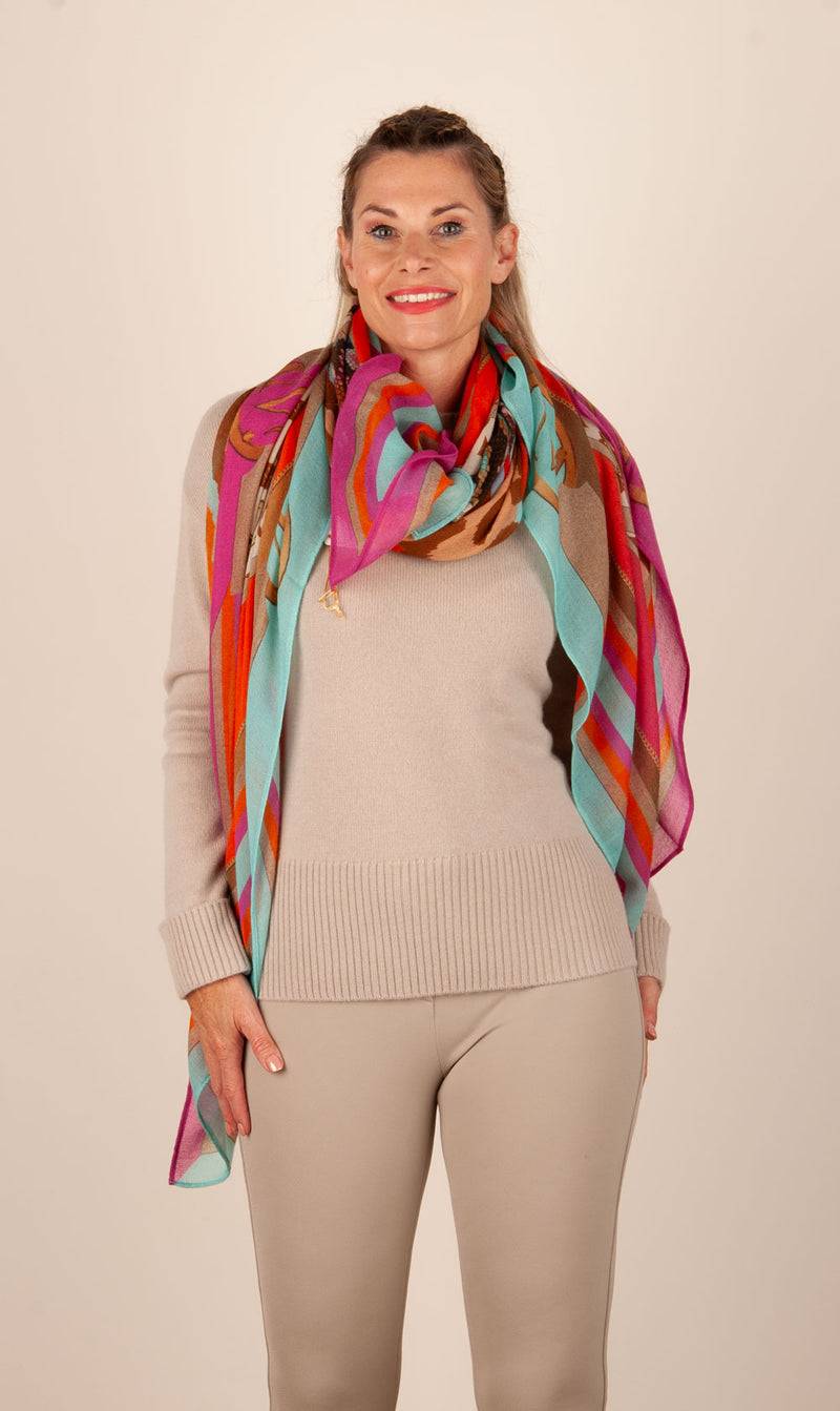 Mucho Gusto Viereckstuch „Zürich“ Pink | Türkis | Multicolor Begrenzte Freigabe