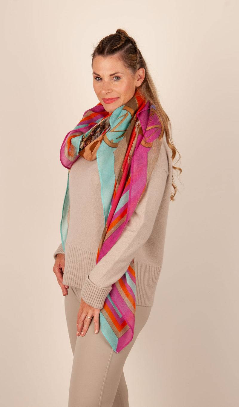 Mucho Gusto Viereckstuch „Zürich“ Pink | Türkis | Multicolor Begrenzte Freigabe