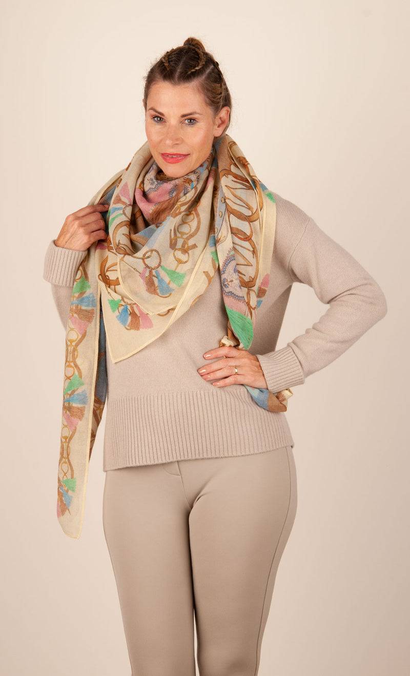 Mucho Gusto Viereckstuch „Zürich“ Creme | Beige | Multicolor Letzte 3 Tage