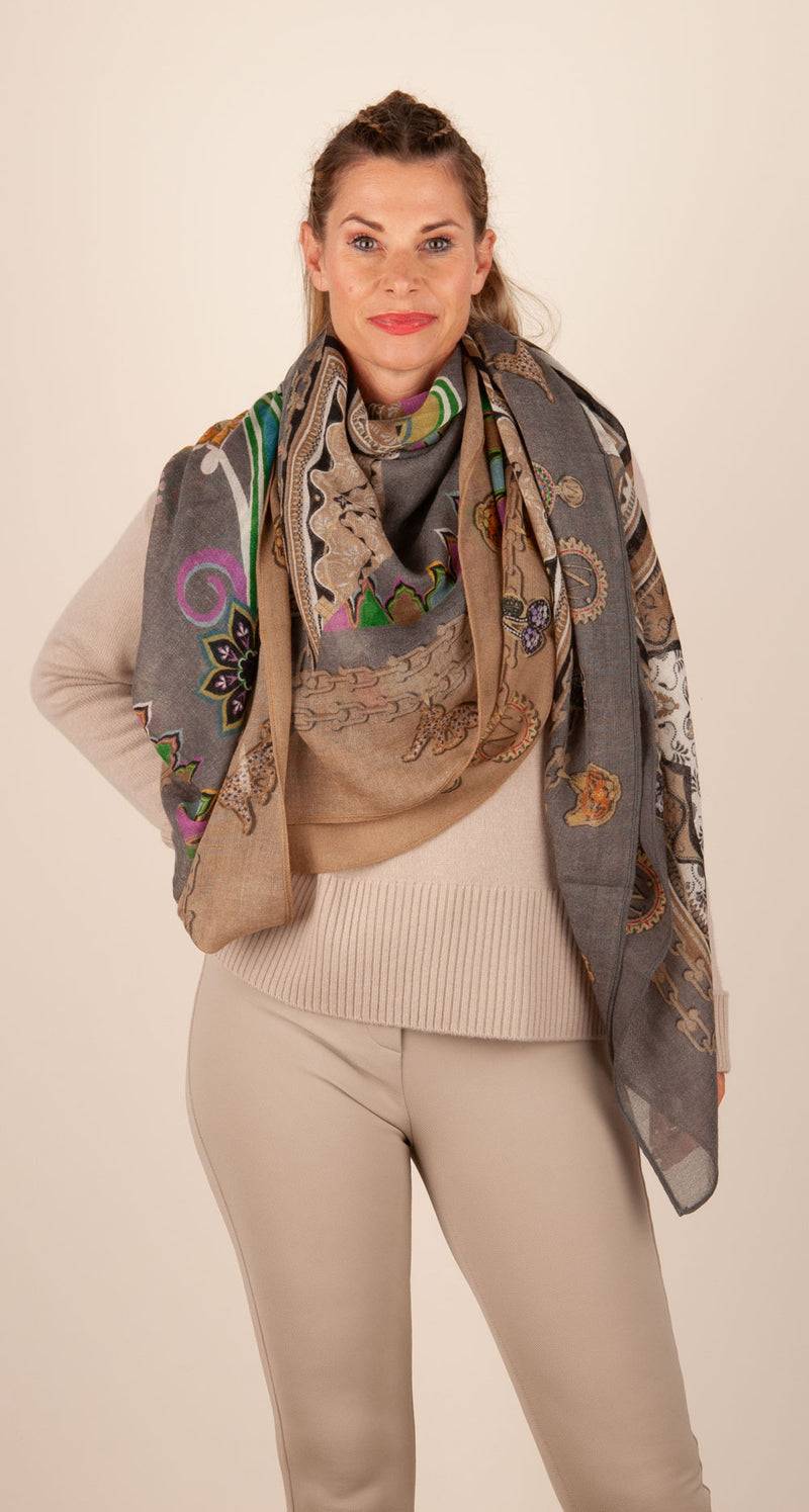 Mucho Gusto Viereckstuch „Zürich“ Anthrazit | Beige | Multicolor JETZT KAUFEN
