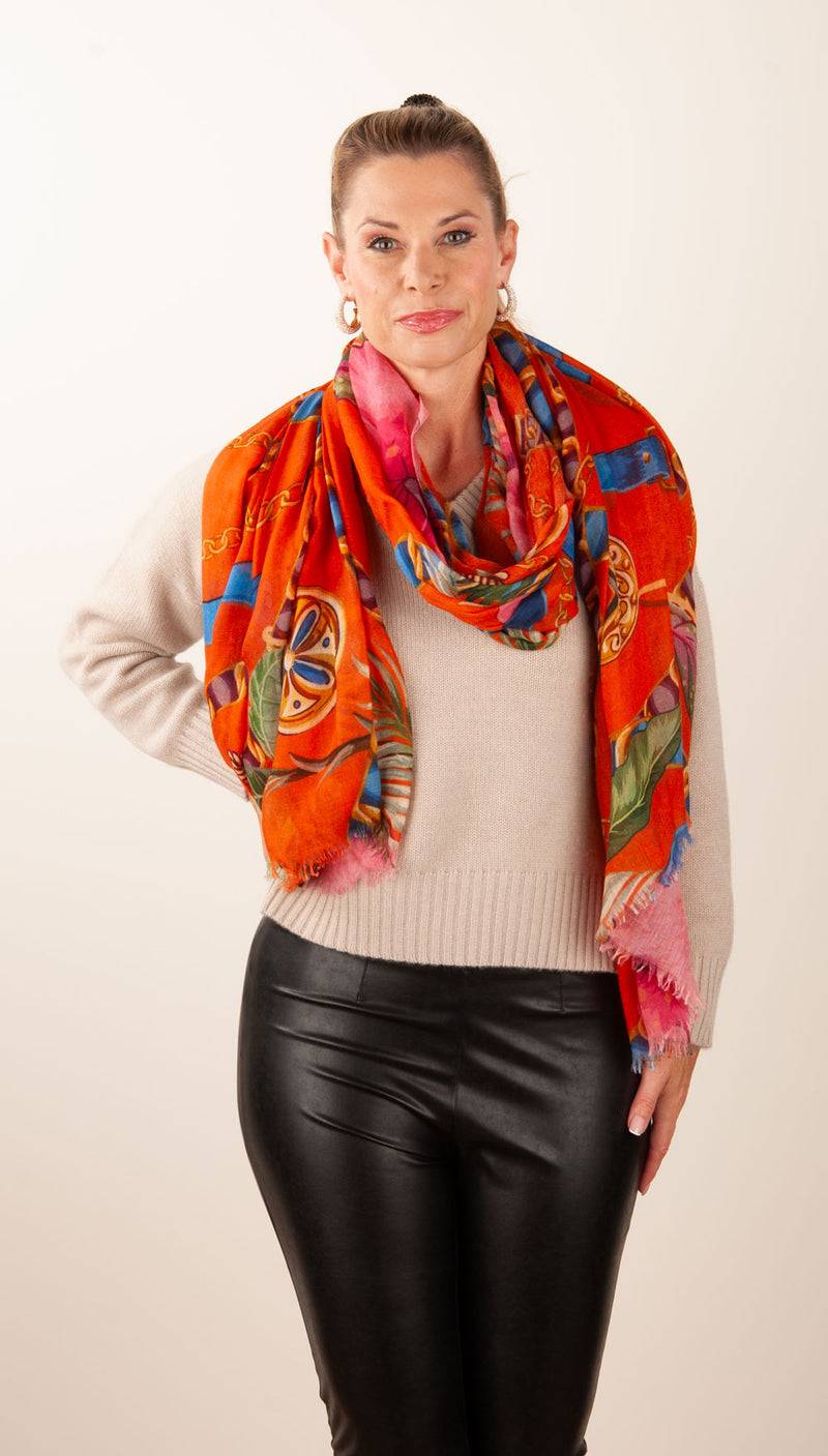 Simone Bruns Schal „Blumen“ Orange | Multicolor Letzte 2 Tage