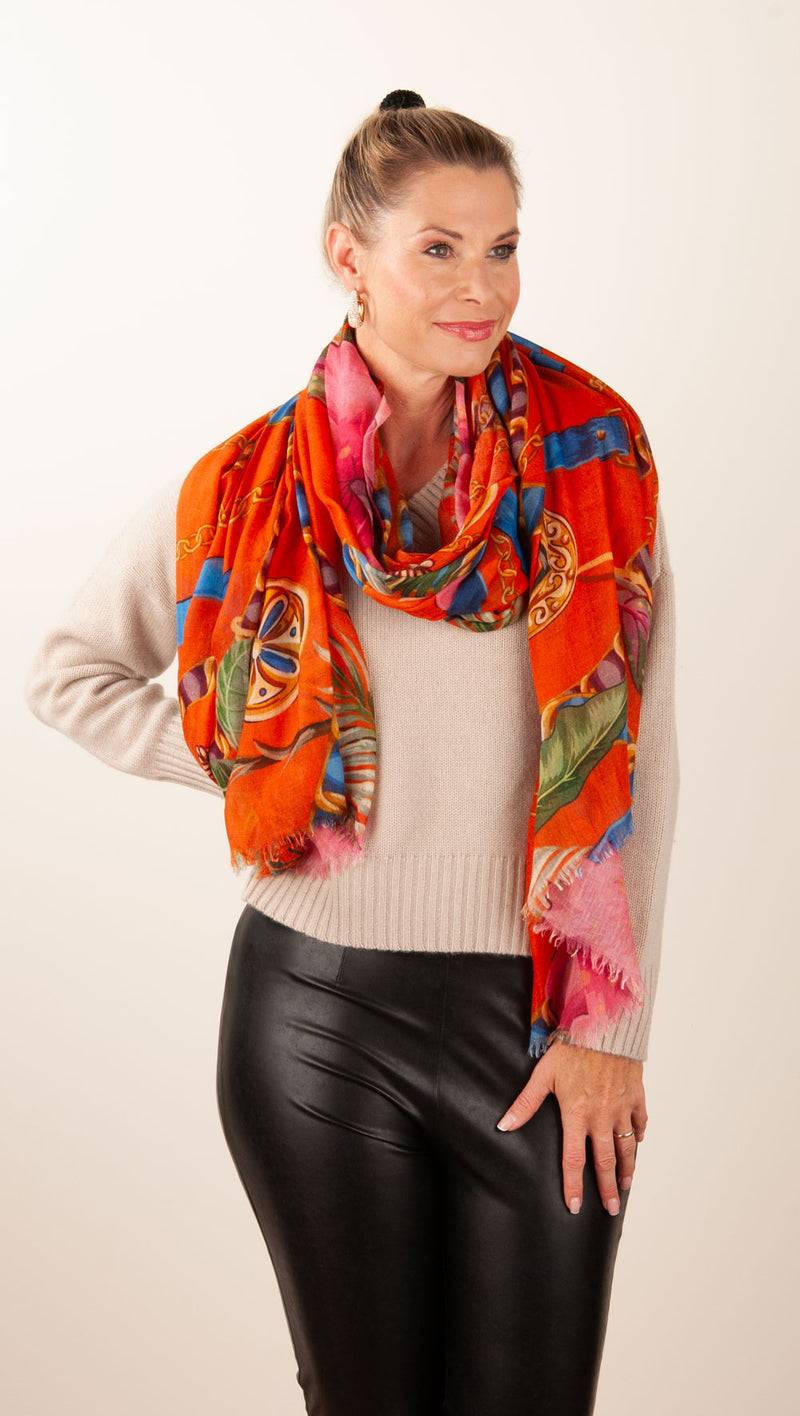 Simone Bruns Schal „Blumen“ Orange | Multicolor Letzte 2 Tage