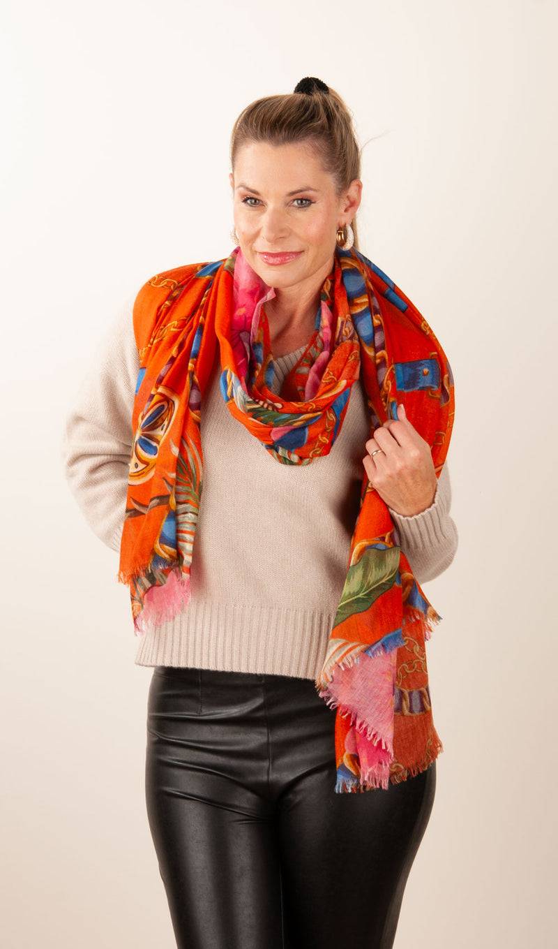 Simone Bruns Schal „Blumen“ Orange | Multicolor Letzte 2 Tage