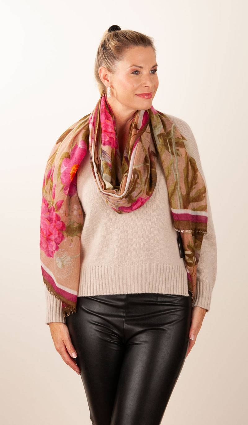 Simone Bruns Schal „Blumen & Blätter“ Taupe | Multicolor Letzter Tag