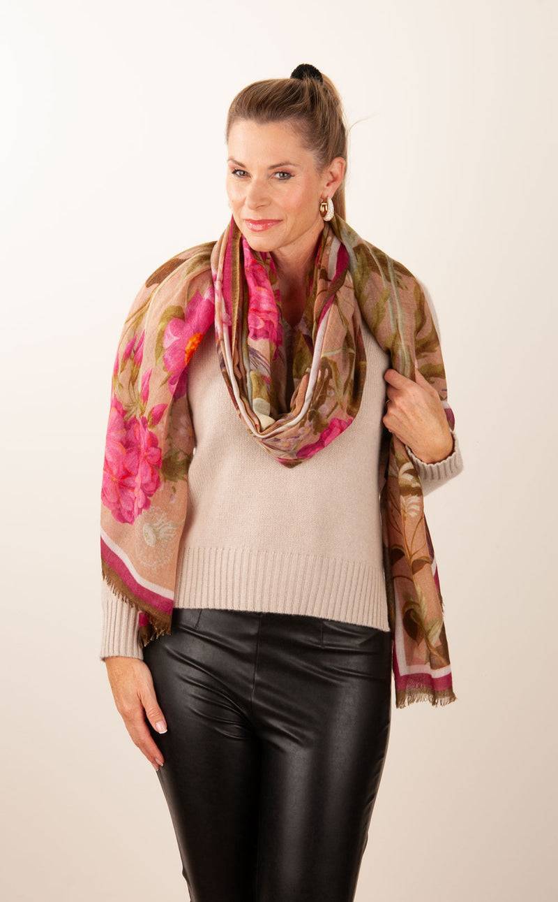 Simone Bruns Schal „Blumen & Blätter“ Taupe | Multicolor Letzter Tag