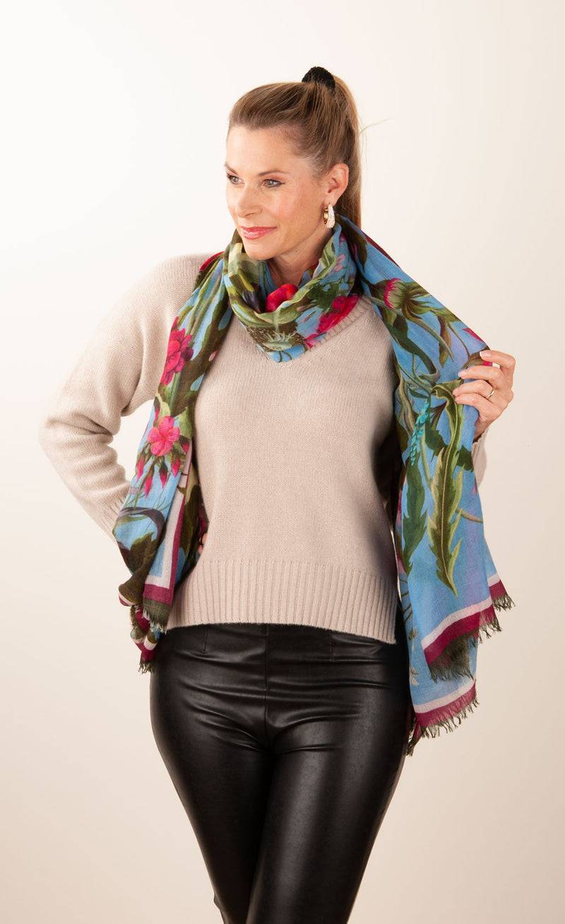 Simone Bruns Schal „Blumen & Blätter“ Blau | Multicolor Zeitbegrenzte Promotion