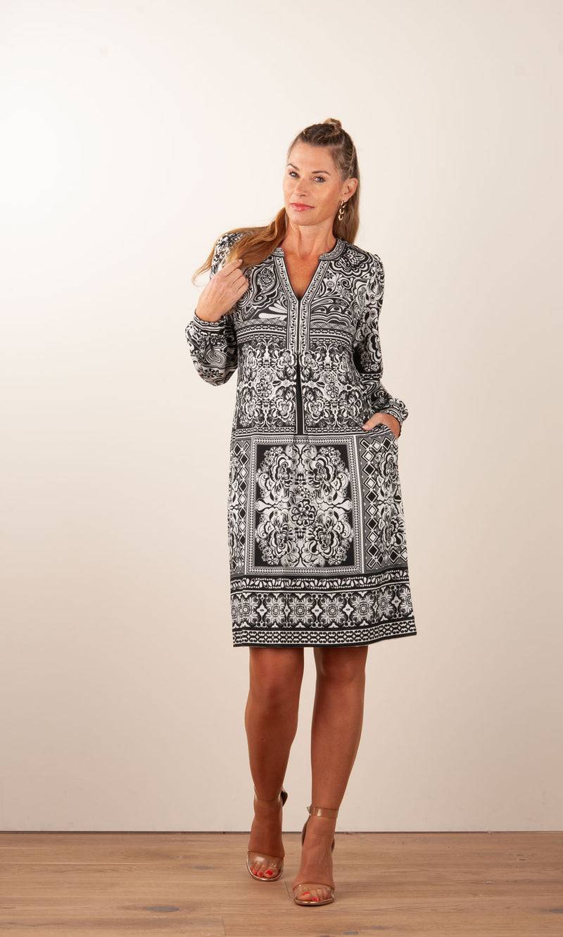 Hale Bob Kleid Schwarz | Weiß Saisonschlussverkauf