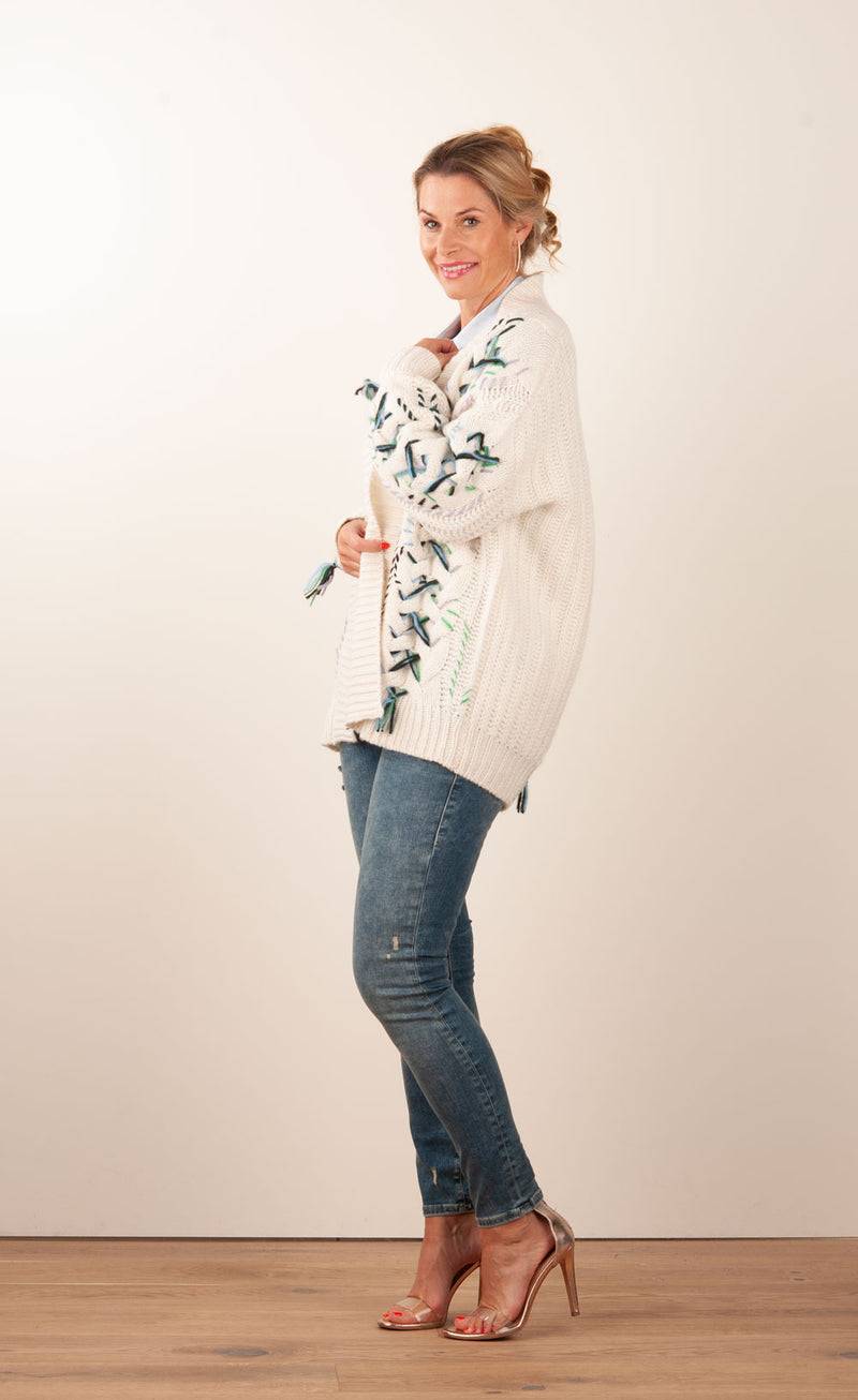 Paschwork Strickjacke Offwhite | Schwarz | Grün Sonderangebot der Fabrik