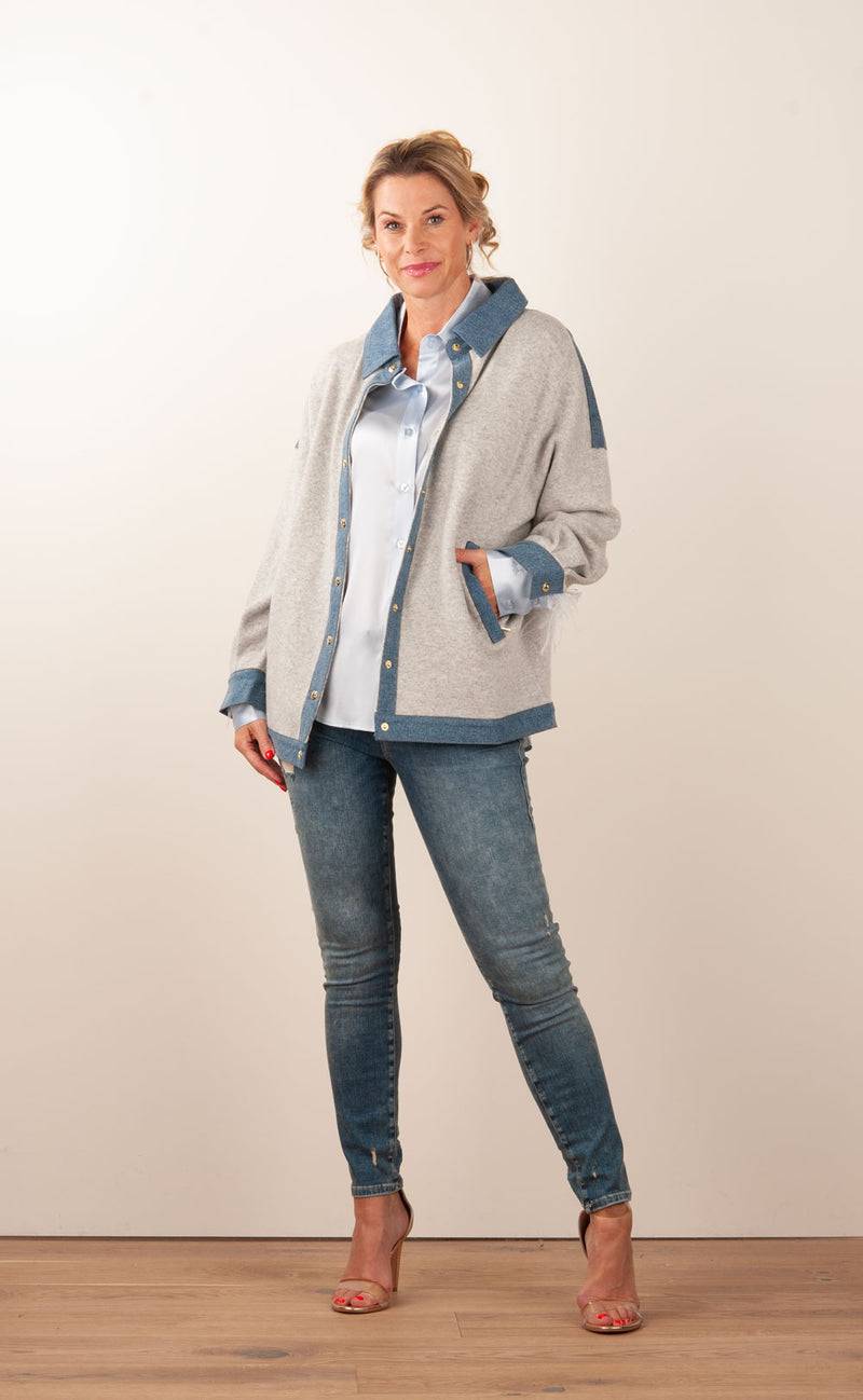 MAX & MOI Strickjacke Grau | Jeansblau 50% Rabatt mit kostenlosem Versand