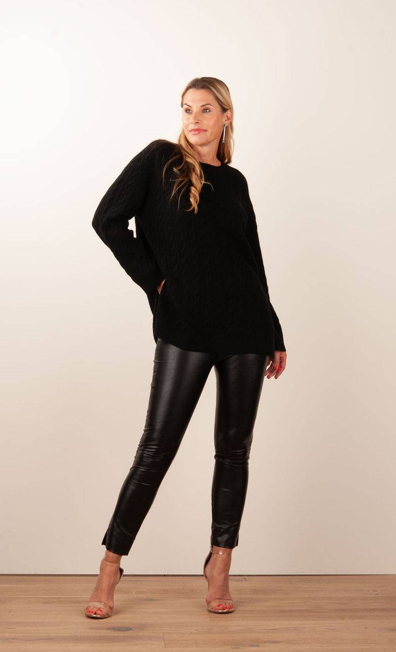 fleur Kaschmir Pullover „Zopfstrick“ Schwarz im Angebot