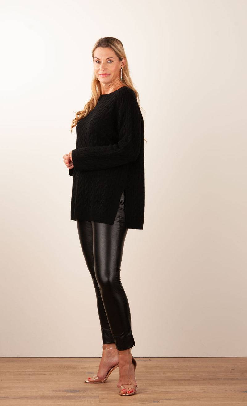 fleur Kaschmir Pullover „Zopfstrick“ Schwarz im Angebot