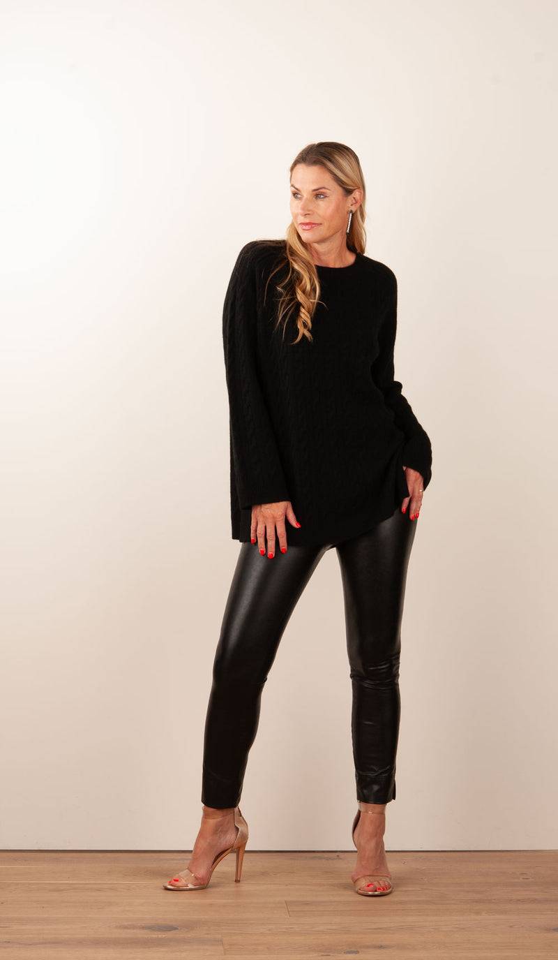 fleur Kaschmir Pullover „Zopfstrick“ Schwarz im Angebot
