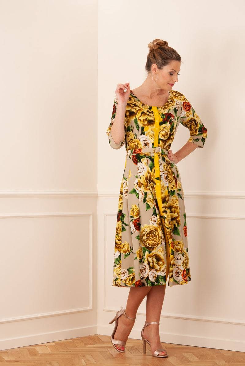 Samantha Sung Kleid „Audrey“ Gelb | Grün | Taupe Bis zu 60% Rabatt