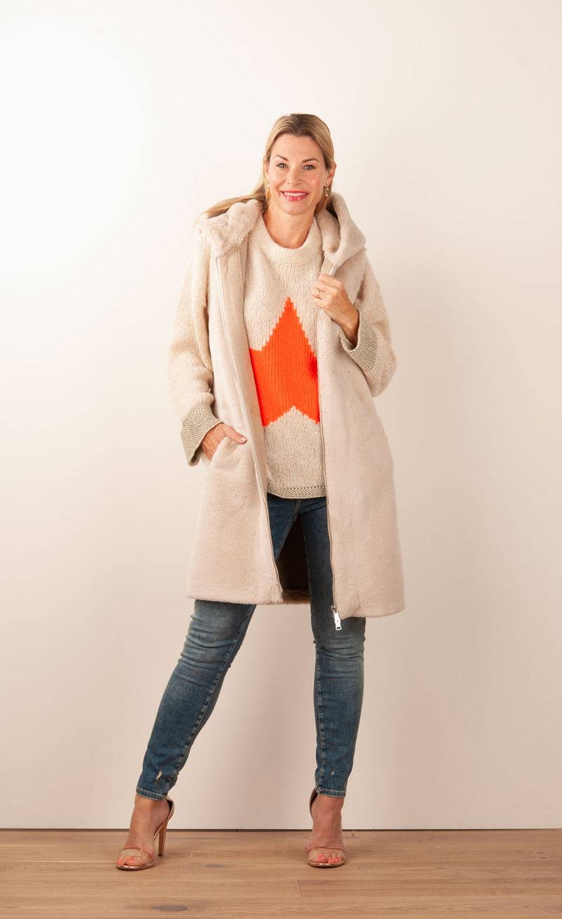 Glox Fake-Fur-Mantel/Weste Beige Saisonale Angebote