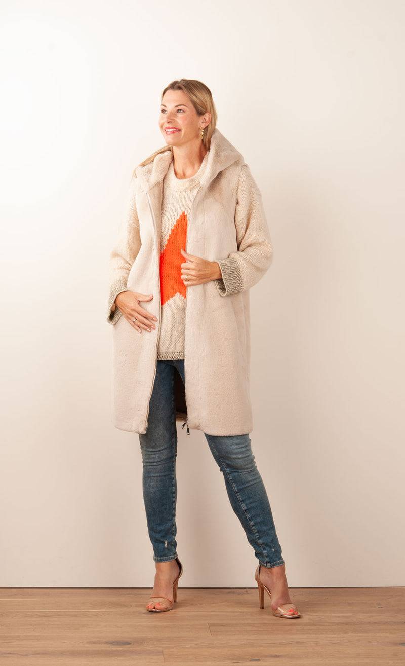 Glox Fake-Fur-Mantel/Weste Beige Saisonale Angebote