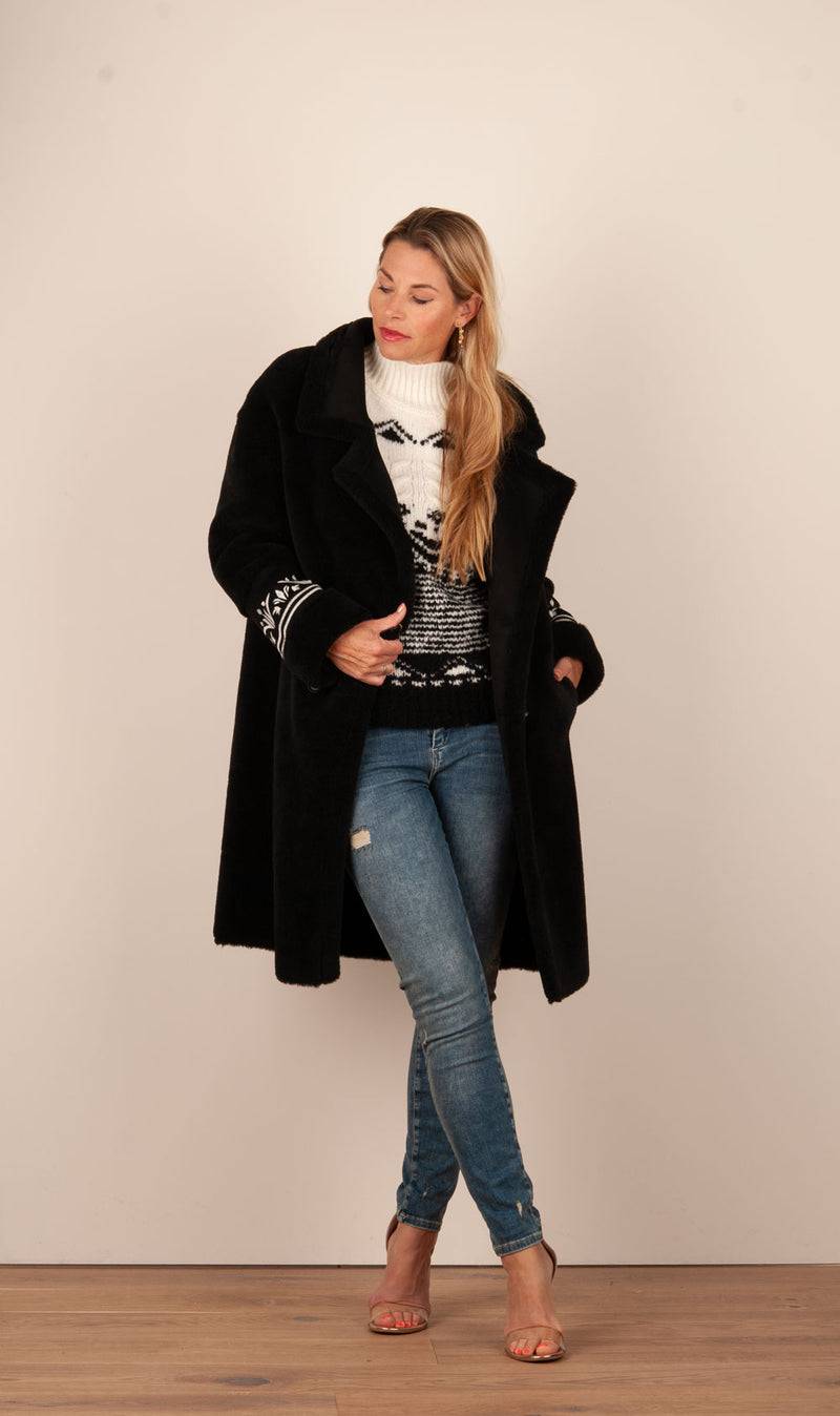 Glox Fake-Fur-Mantel Schwarz Räumungsverkauf
