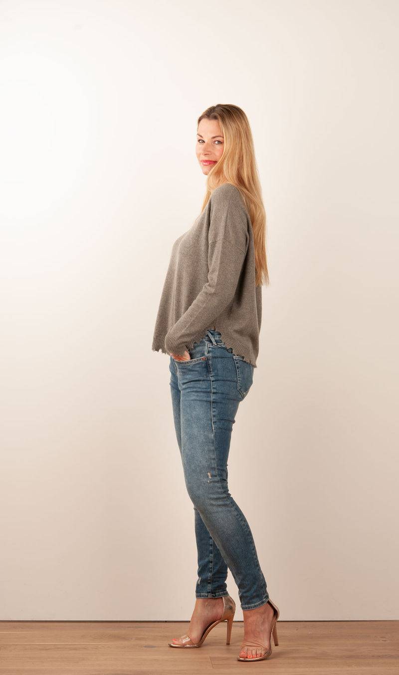 Kujten Kaschmir Pullover Khaki Lagerräumung