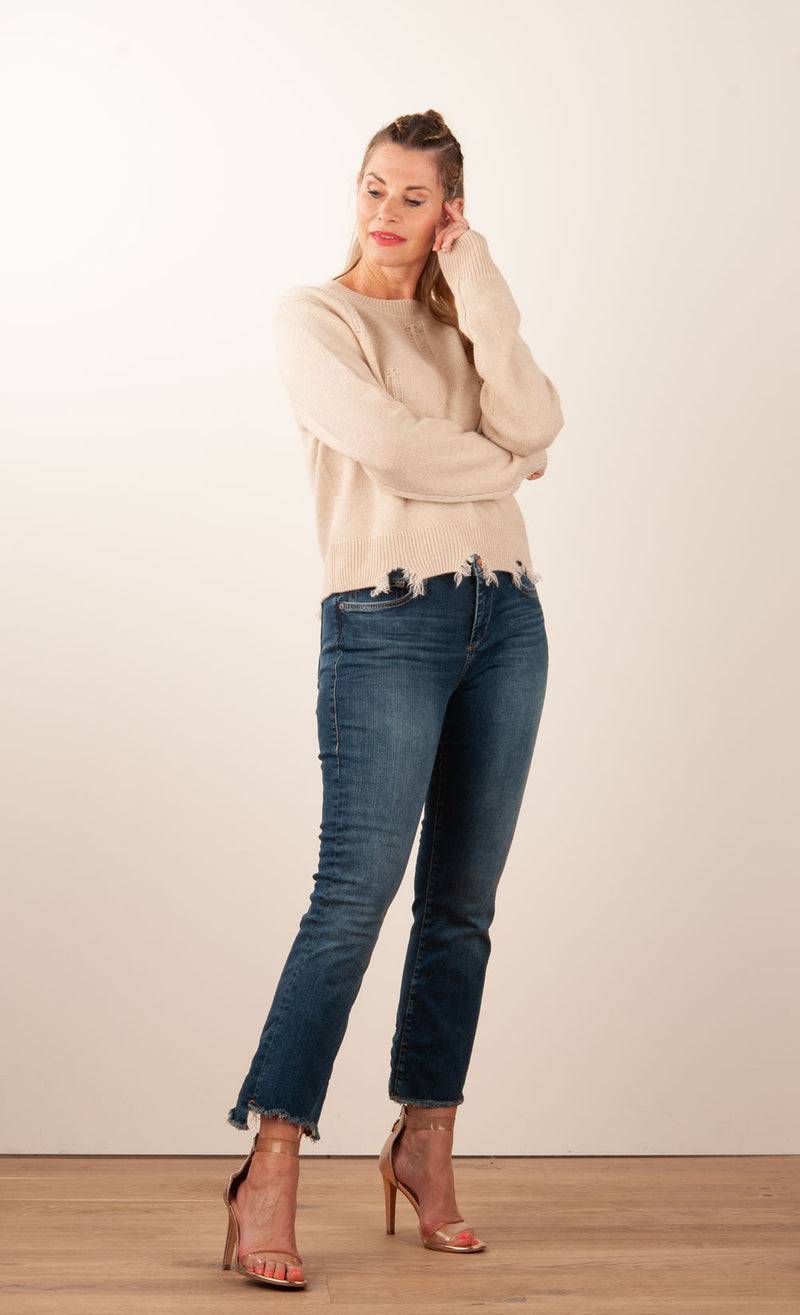 Kujten Kaschmir Pullover „Destroyed“ Beige Blitzangebot