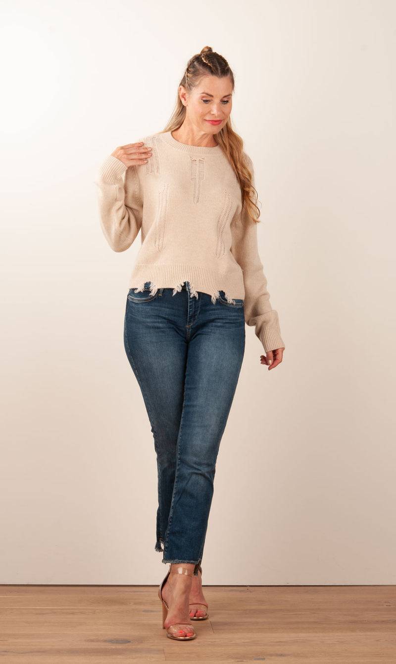 Kujten Kaschmir Pullover „Destroyed“ Beige Blitzangebot
