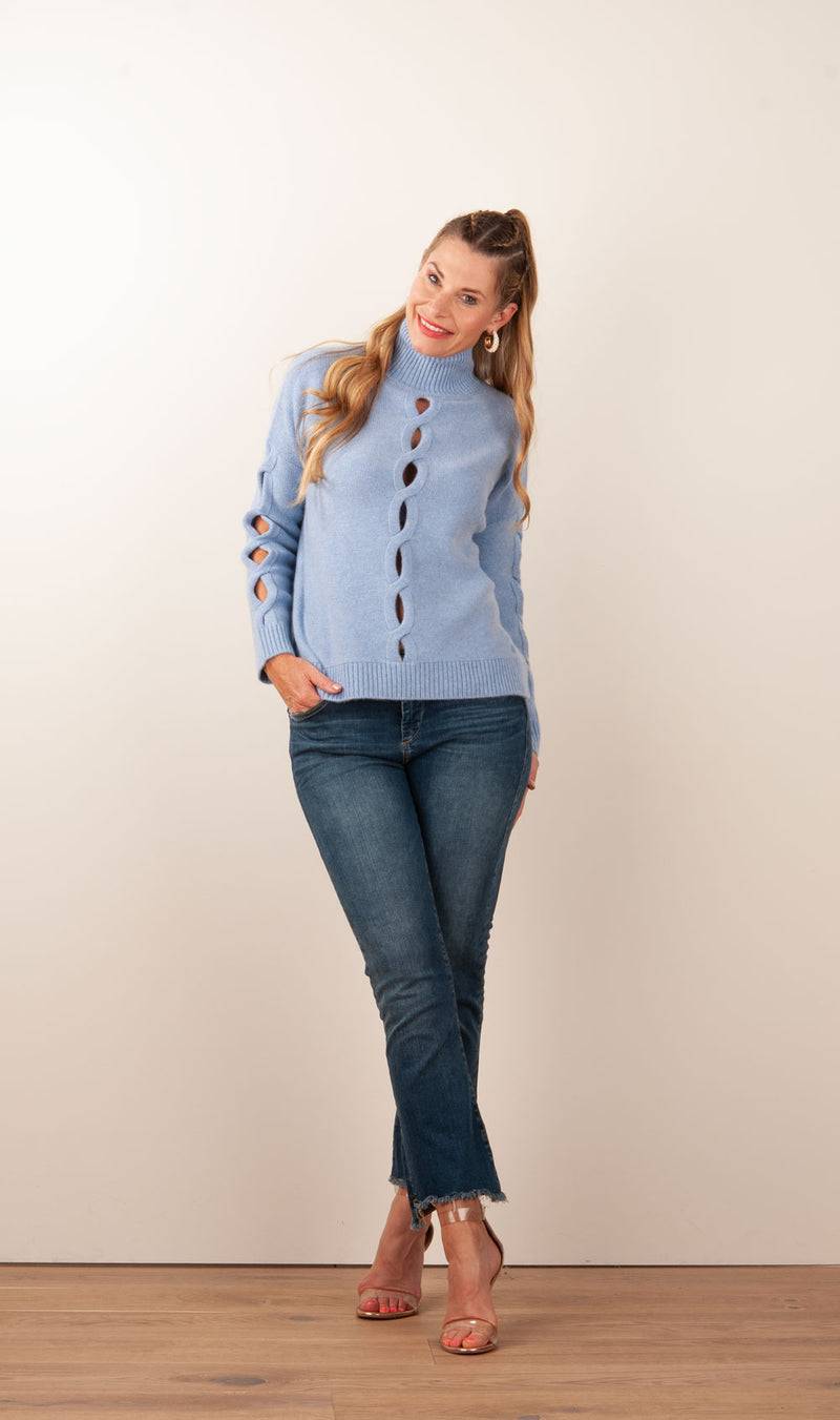 Kujten Kaschmir Pullover „Cut-Outs“ Hellblau Große Rabatte
