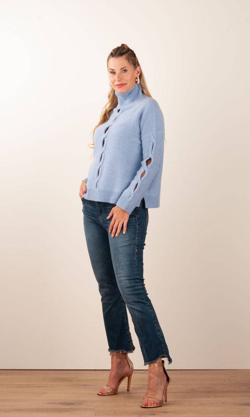 Kujten Kaschmir Pullover „Cut-Outs“ Hellblau Große Rabatte