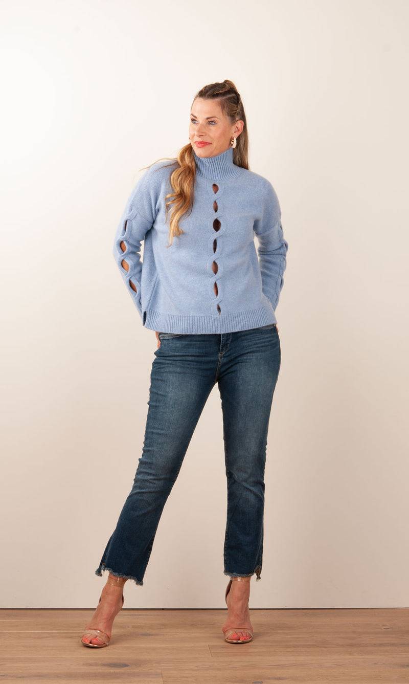 Kujten Kaschmir Pullover „Cut-Outs“ Hellblau Große Rabatte