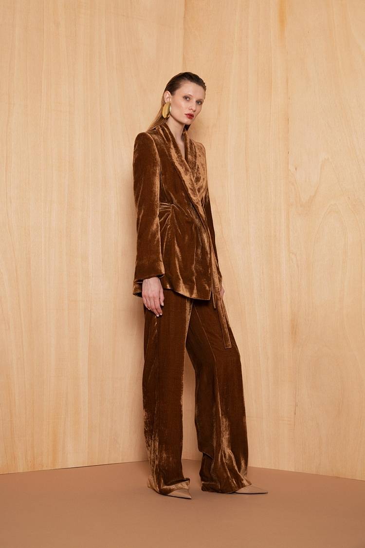 Sly 010 Wickelblazer mit Gürtel aus Viskose-Samt Vatertagsangebot