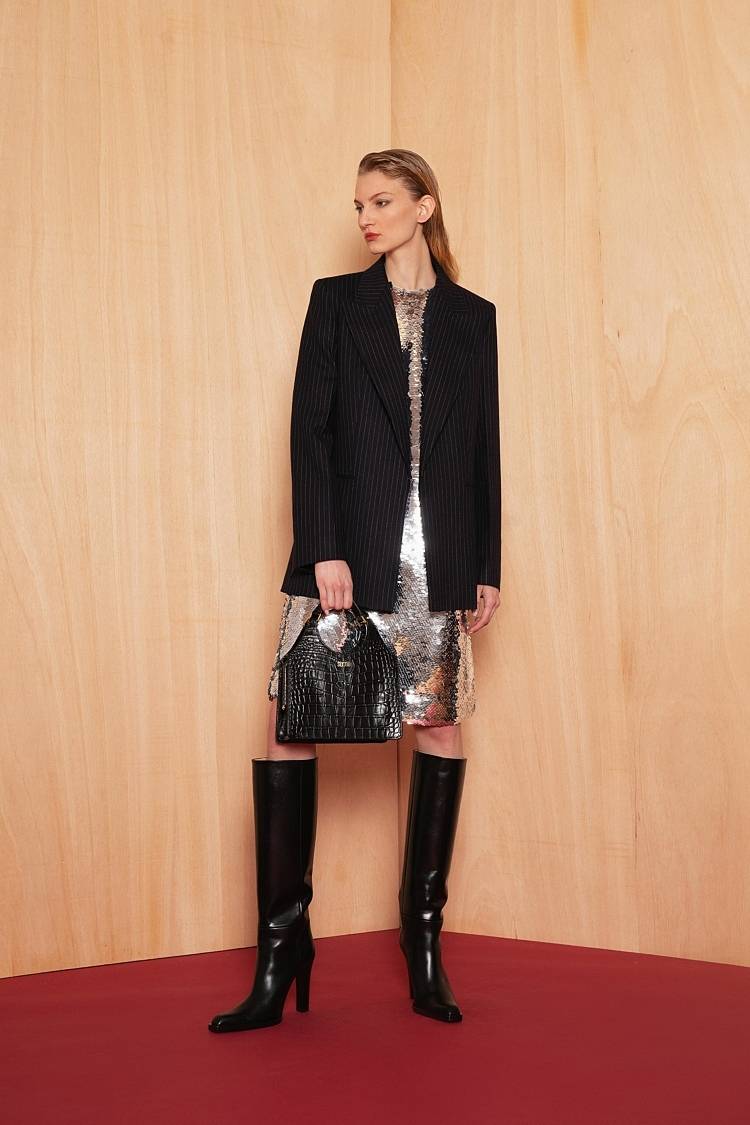 Sly 010 Knopfloser Nadelstreifen-Blazer aus Wolle Saisonschlussverkauf