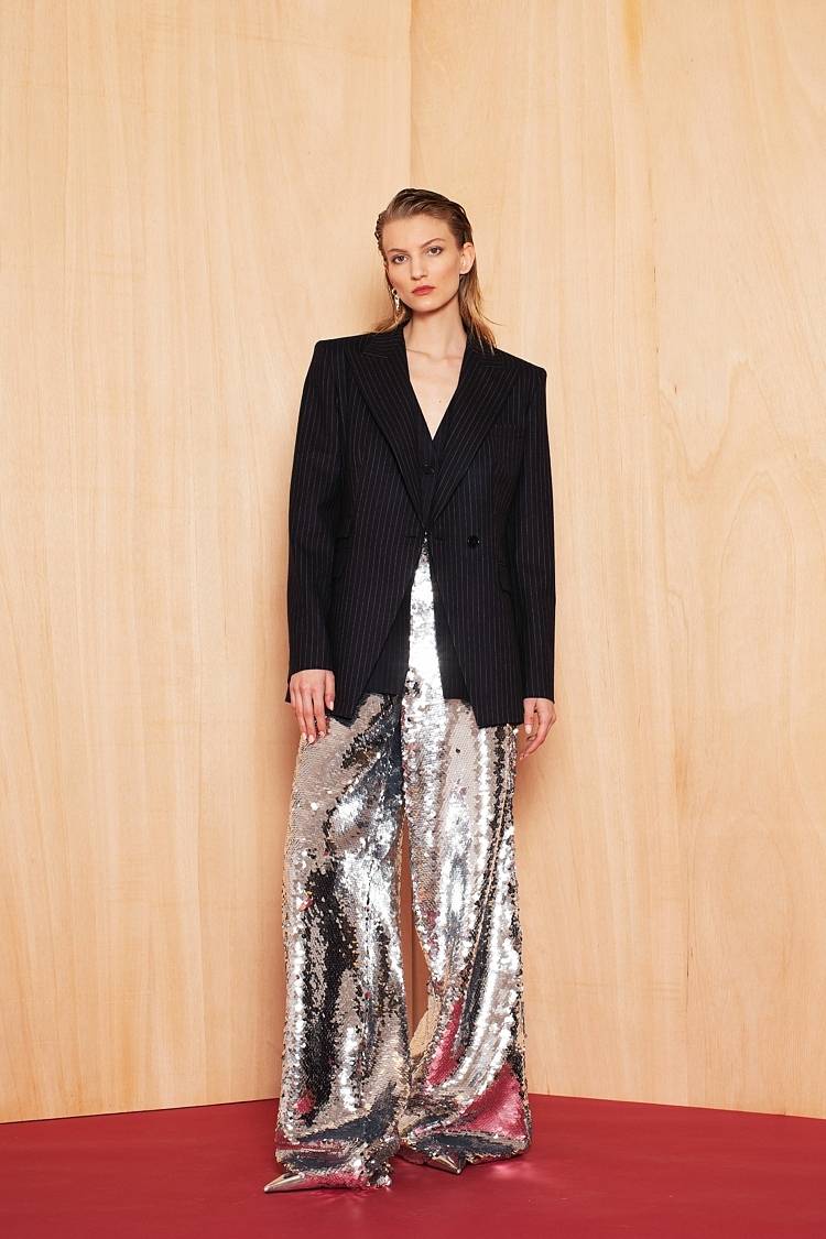 Sly 010 Taillierter Einknopf-Nadelstreifen-Blazer aus Wolle Weihnachtsangebot