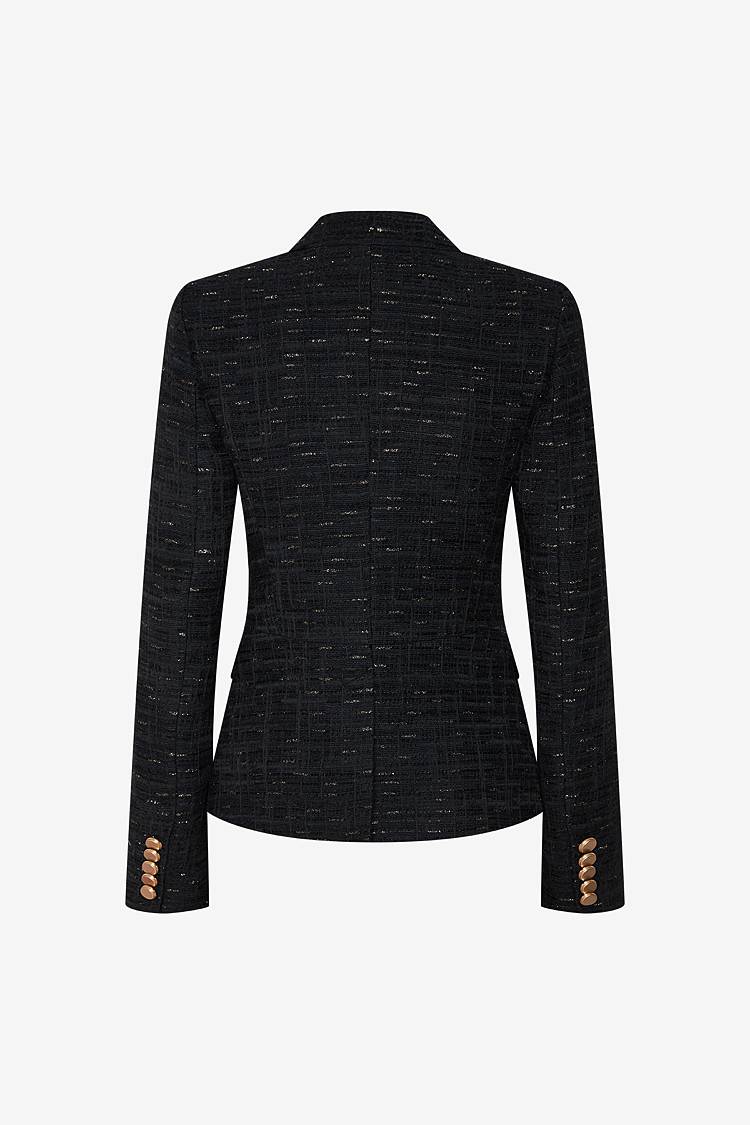 Sly 010 Doppelreihiger Tweed-Blazer mit Goldknöpfen Zeitbegrenzte Promotion