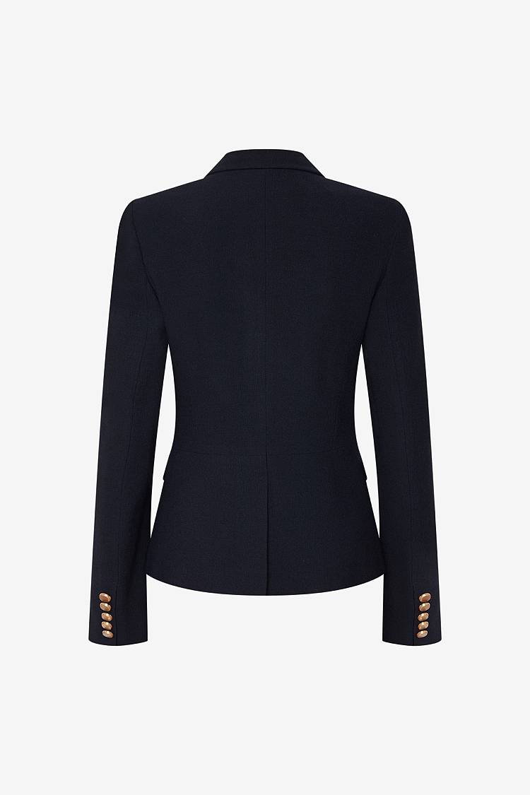 Sly 010 Doppelreihiger Blazer mit Goldknöpfen aus Viskose-Crêpe Im Verkauf